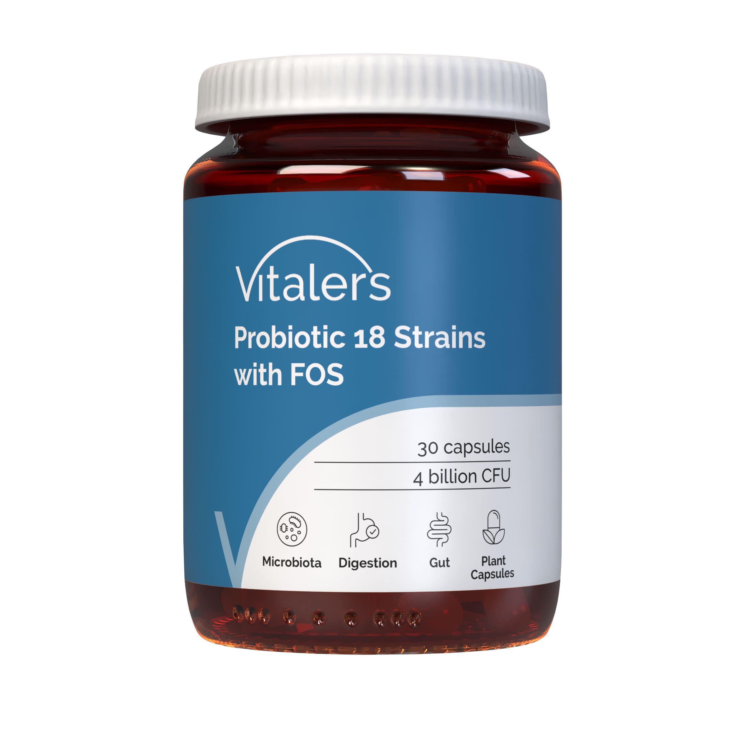 Vitaler’s Probiotikum 18 Stämme mit FOS: Flasche mit 30 Kapseln, 4 Milliarden KBE.