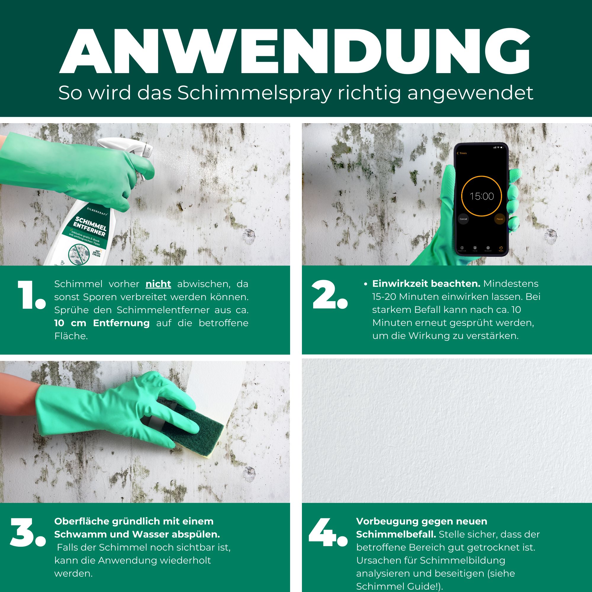 SILBERKRAFT Schimmelentferner mit E-Book