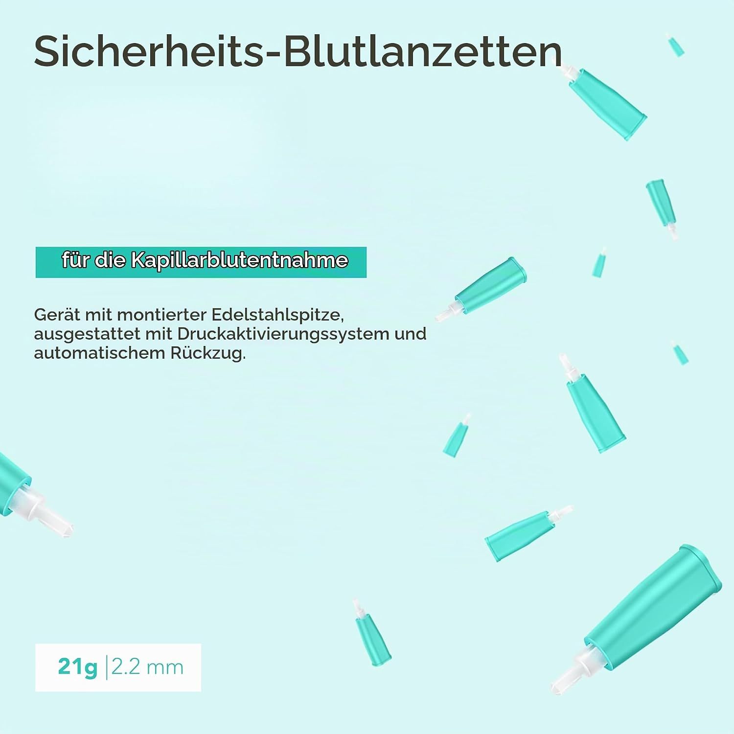 Sicherheits-Blutlanzetten: Edelstahlspitze zieht sich nach Gebrauch automatisch zurück.