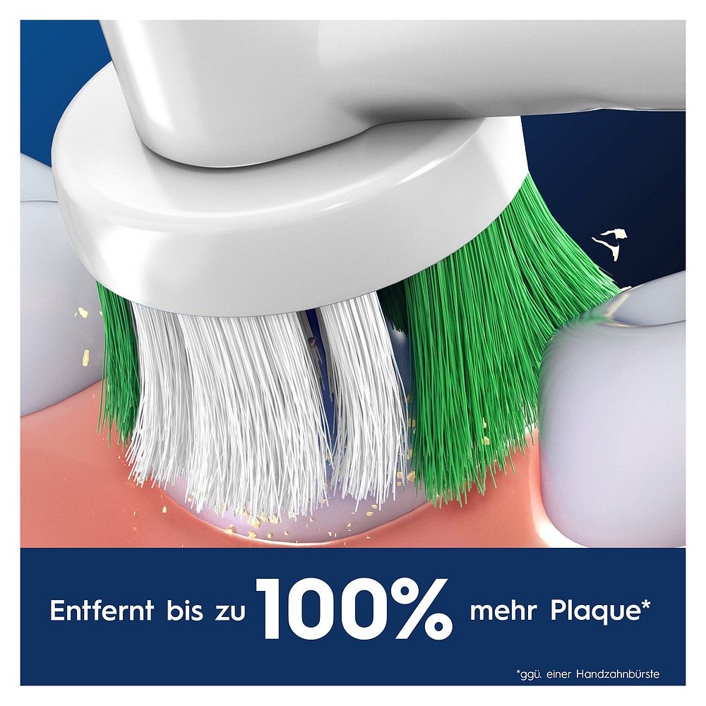 Aufsteckbürste reinigt Zähne und Zahnfleisch. Entfernt bis zu 100% mehr Plaque.