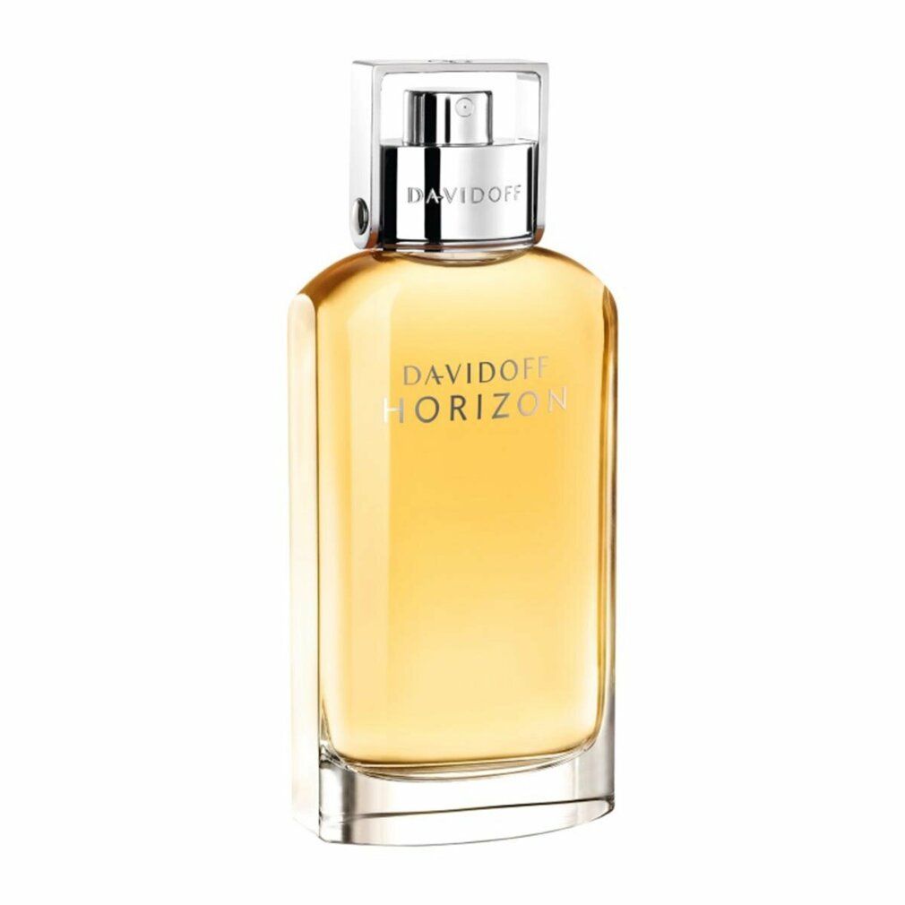Davidoff Horizon Eau de Toilette Spray. Transparenter Flakon mit silbernem Verschluss. Produktname auf dem Flakon.