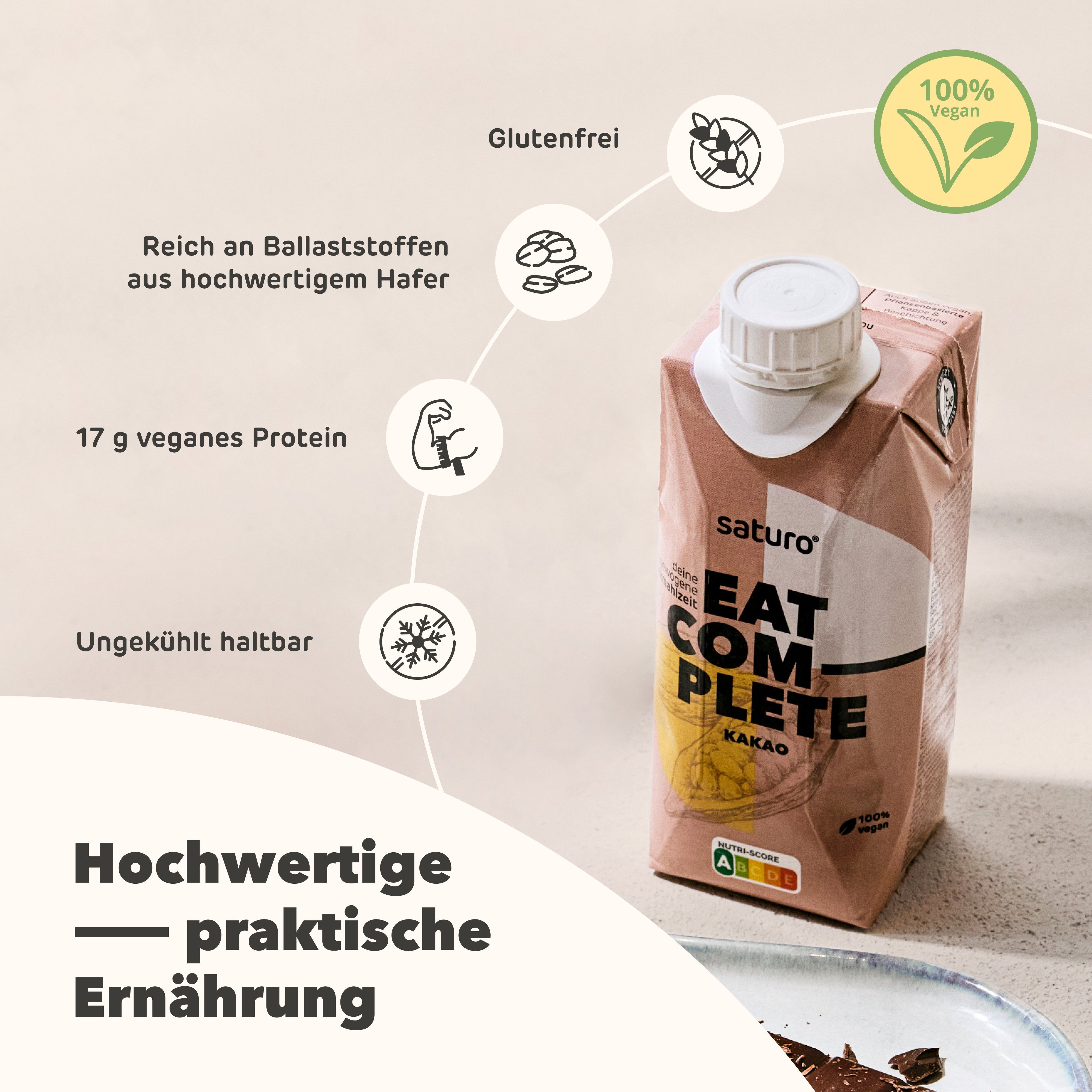 Saturo Trinknahrung Vegan Kakao | Astronautennahrung Mit Protein | Trinkmahlzeit Mit Nährstoffen