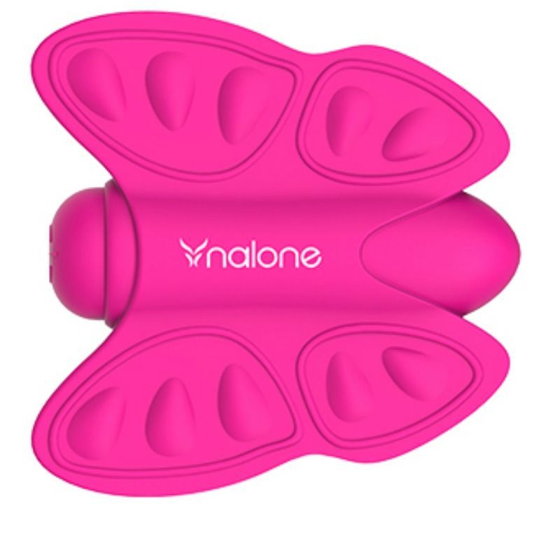 Pinker Schmetterlingsvibrator mit Noppen auf den Flügeln und dem Nalone-Logo.