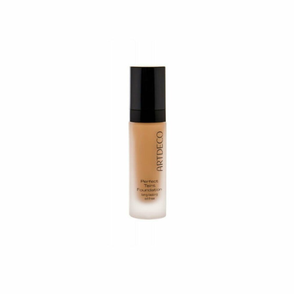 Artdeco Perfect Teint Foundation in Flasche. Farbton Golden Biscuit. Schwarzer Deckel, Schriftzug.