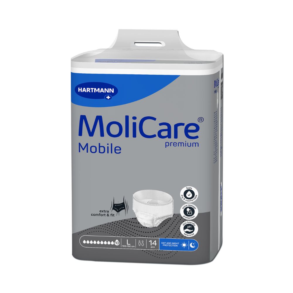 Hartmann MoliCare Premium Mobile Pants, Größe L, 14 Stück. Saugstarke Inkontinenzhosen für Tag und Nacht.