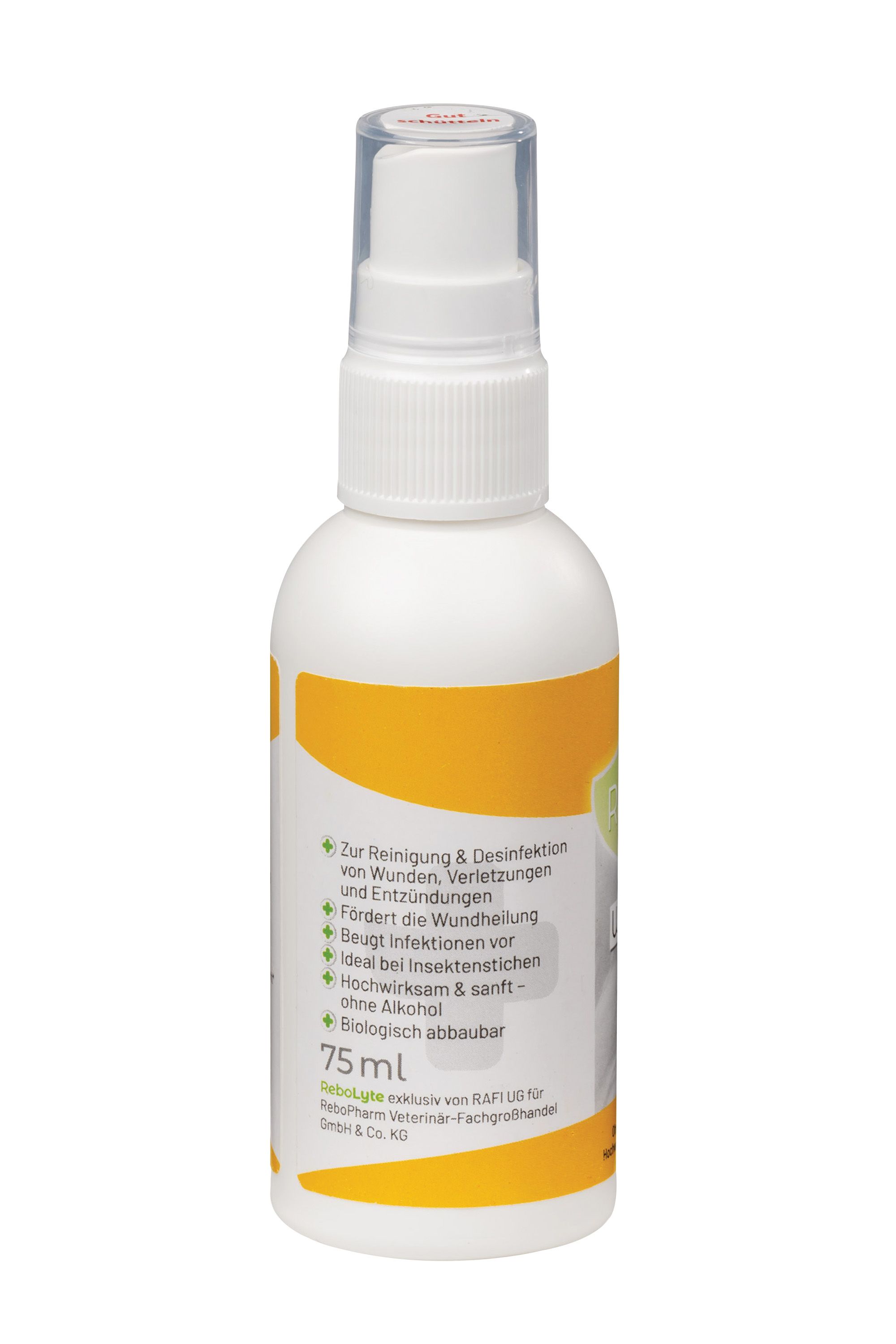 ReboLyte® ECA Sprühgel Flasche mit 75 ml Inhalt zur Wundpflege.