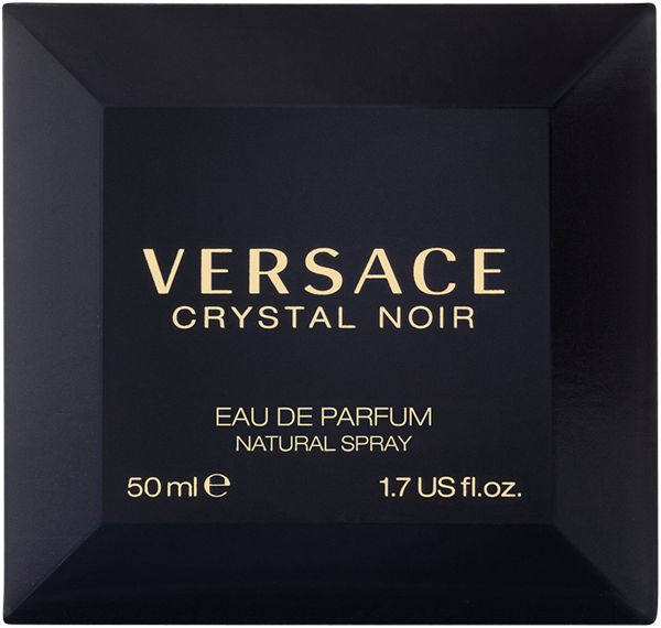 Schwarze Schachtel. Aufschrift: VERSACE CRYSTAL NOIR, Eau de Parfum, 50 ml.