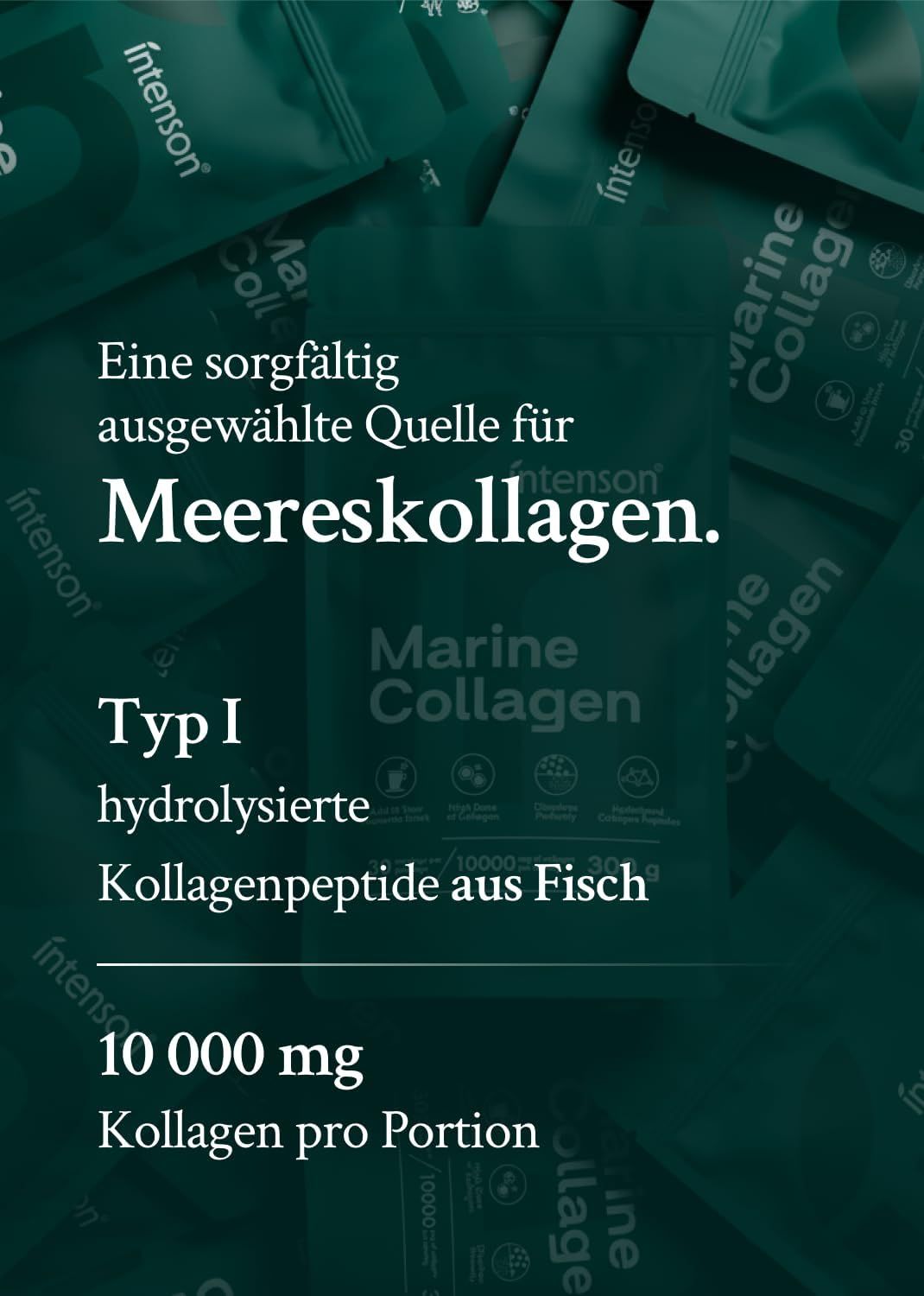 Intenson Marine Kollagen Pulver: 10.000 mg Kollagen pro Portion, hydrolysierte Kollagenpeptide aus Fisch.