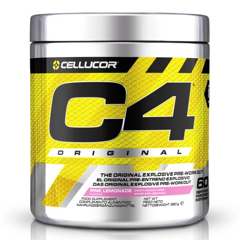 Zylinderförmige Dose C4 Original, gelb-schwarz. Pink Lemonade-Geschmack. Cellucor-Logo. 60 Portionen.