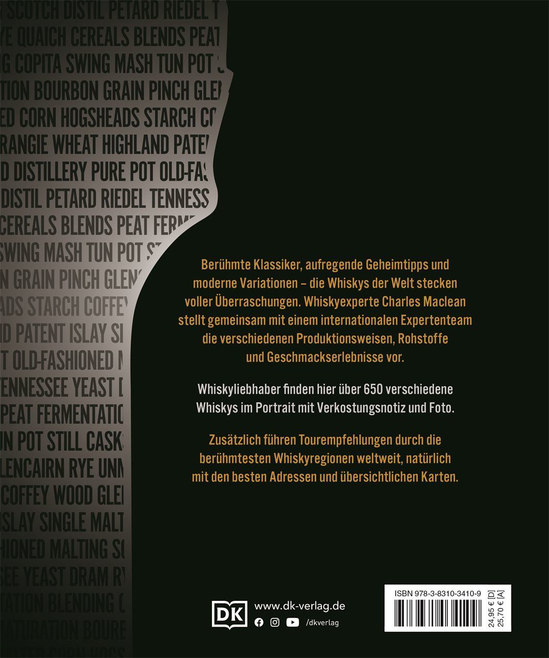 Rückseite des Buches "Whiskys der Welt". Text, ISBN, Logo und Preisangabe sichtbar.