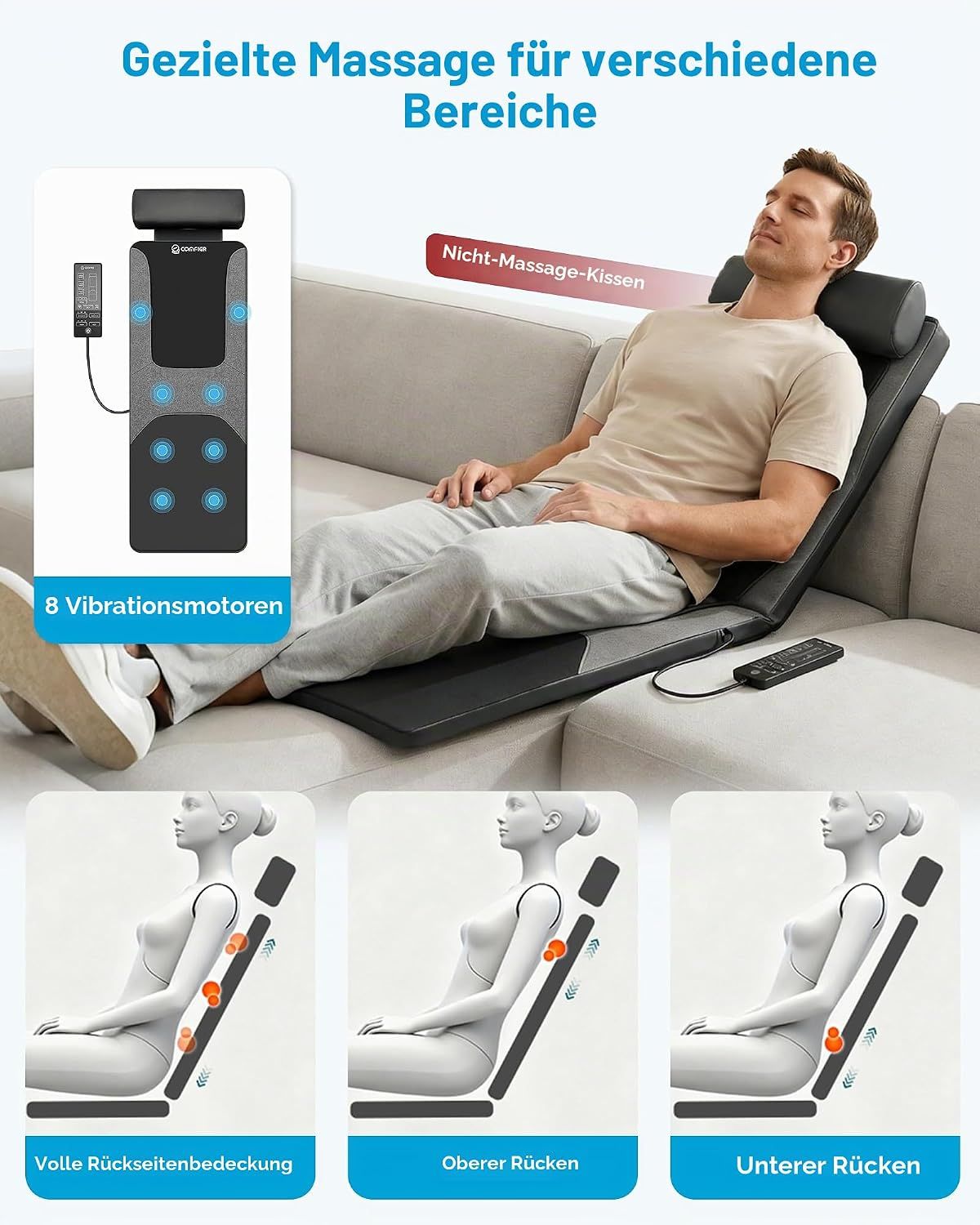 Massagegerät mit abnehmbarem D-Griff und Snap-Lock-Verbindung.