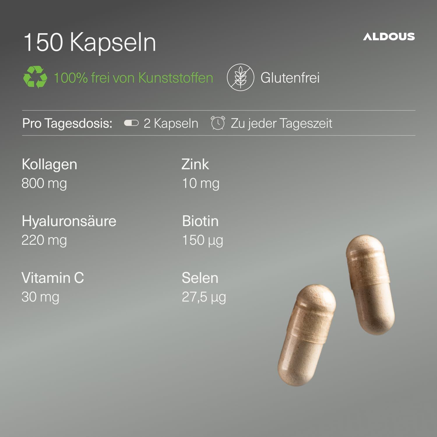 Aldous 150 Kapseln. Informationen zu Inhaltsstoffen, Dosierung und Umweltfreundlichkeit.