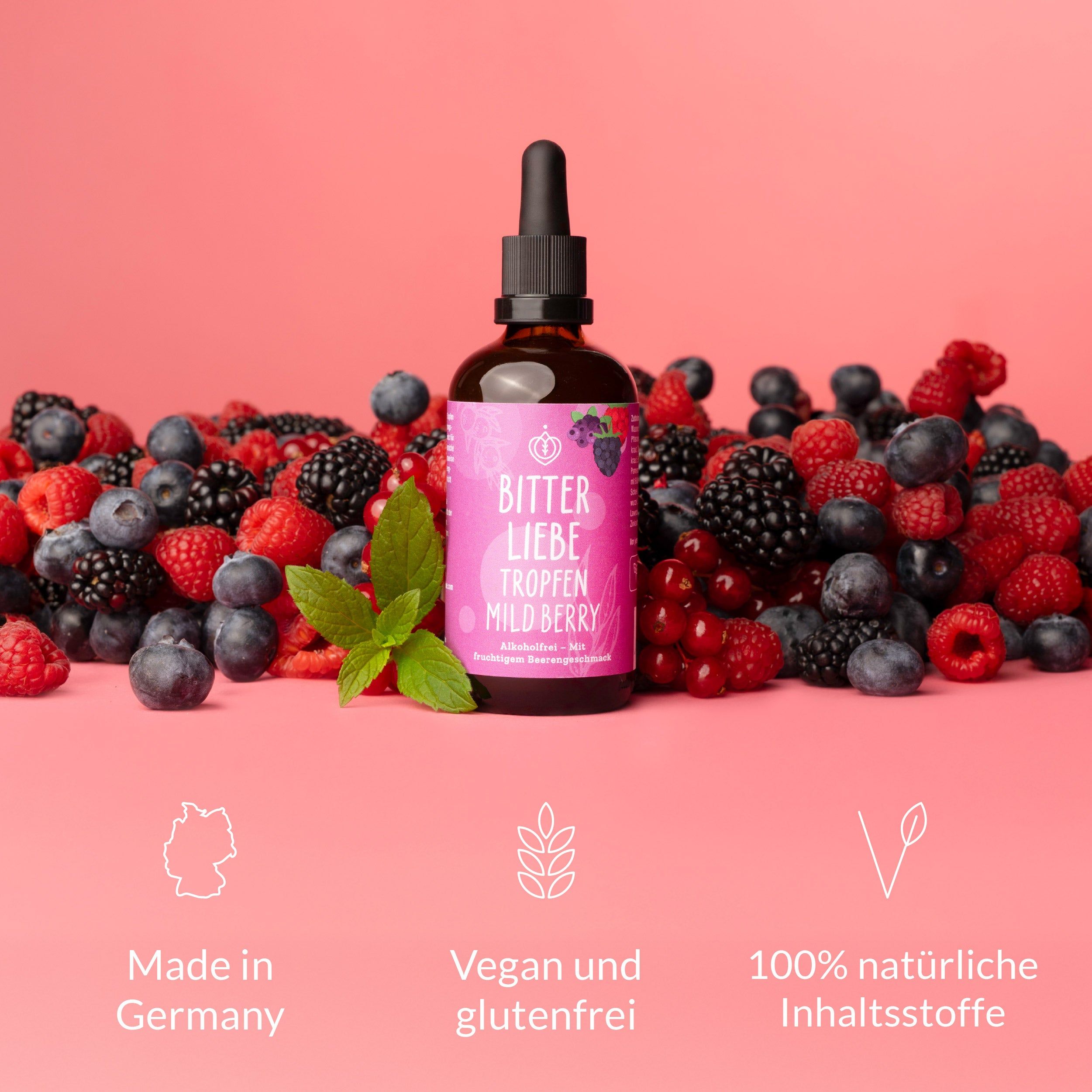 BitterLiebe - Bittertropfen Berry mild - Bitterstoffe Tropfen ohne Alkohol mit Fruchtgeschmack