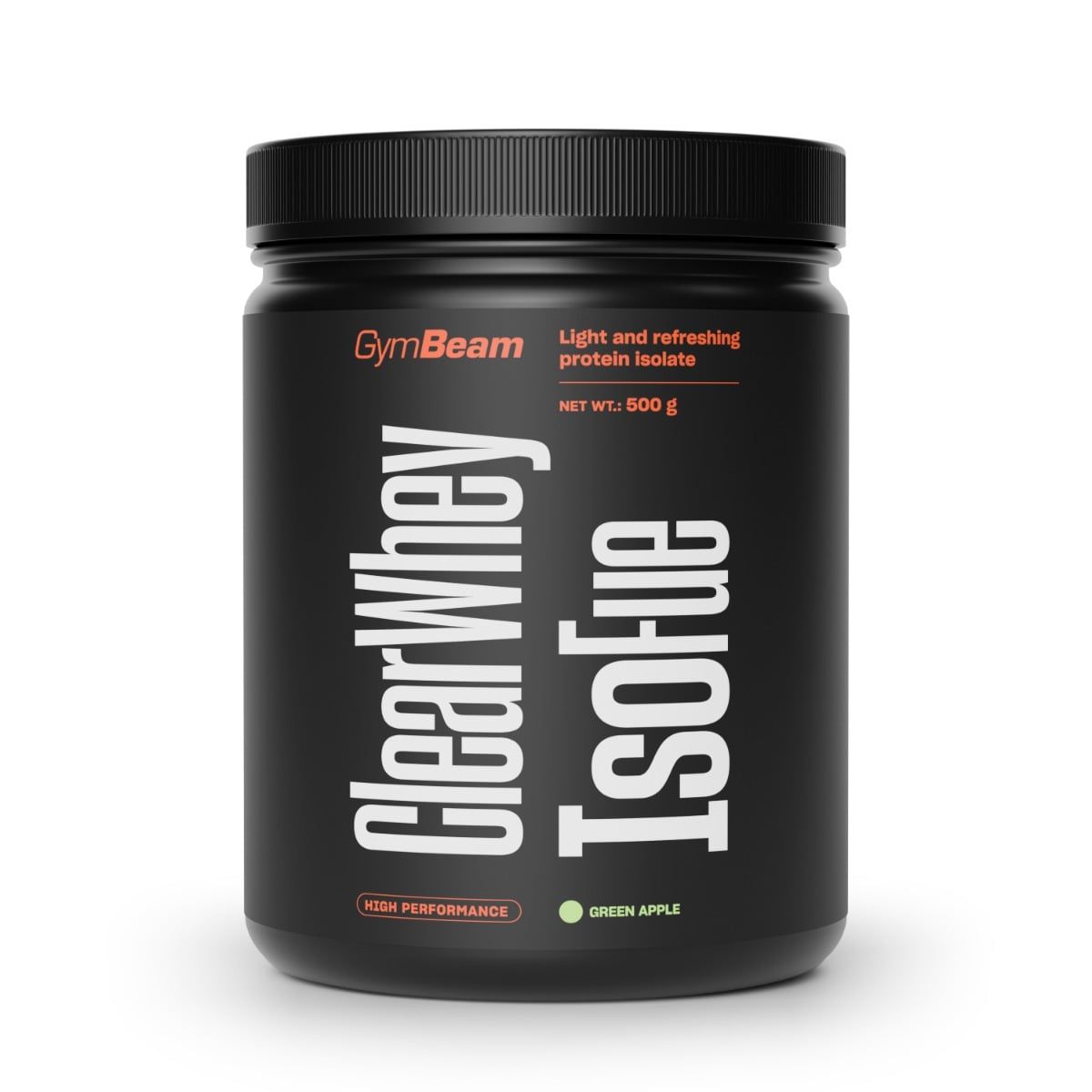 GymBeam Clear Whey IsoFue Molkenprotein-Isolat Pulver in grünem Apfelgeschmack, 500g.
