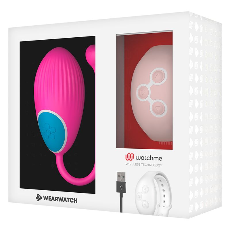 Verpackung mit pinkem Vibro-Ei und pinkem Armband mit Fernbedienung.