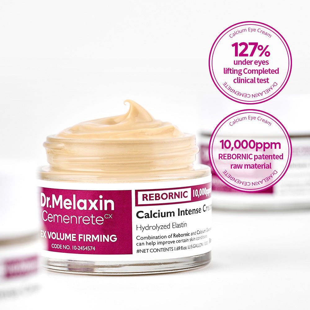 Dr. Melaxin Cemenrete Calcium Intense Cream Glasbehälter mit cremiger Textur.