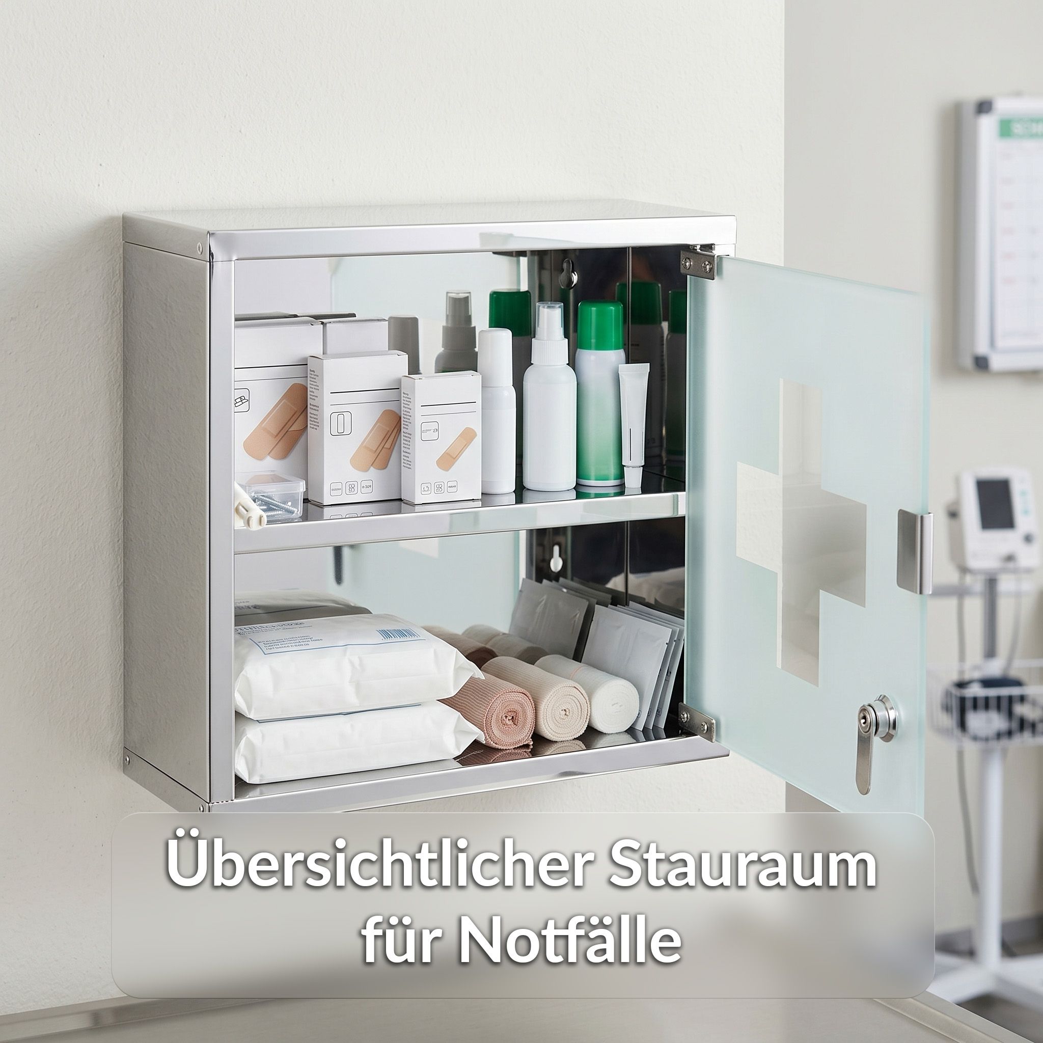KARAT Medizinschrank Allen - Abschließbarer Arzneischrank mit Glastür Silber 30 x 30 cm 2 Fächer
