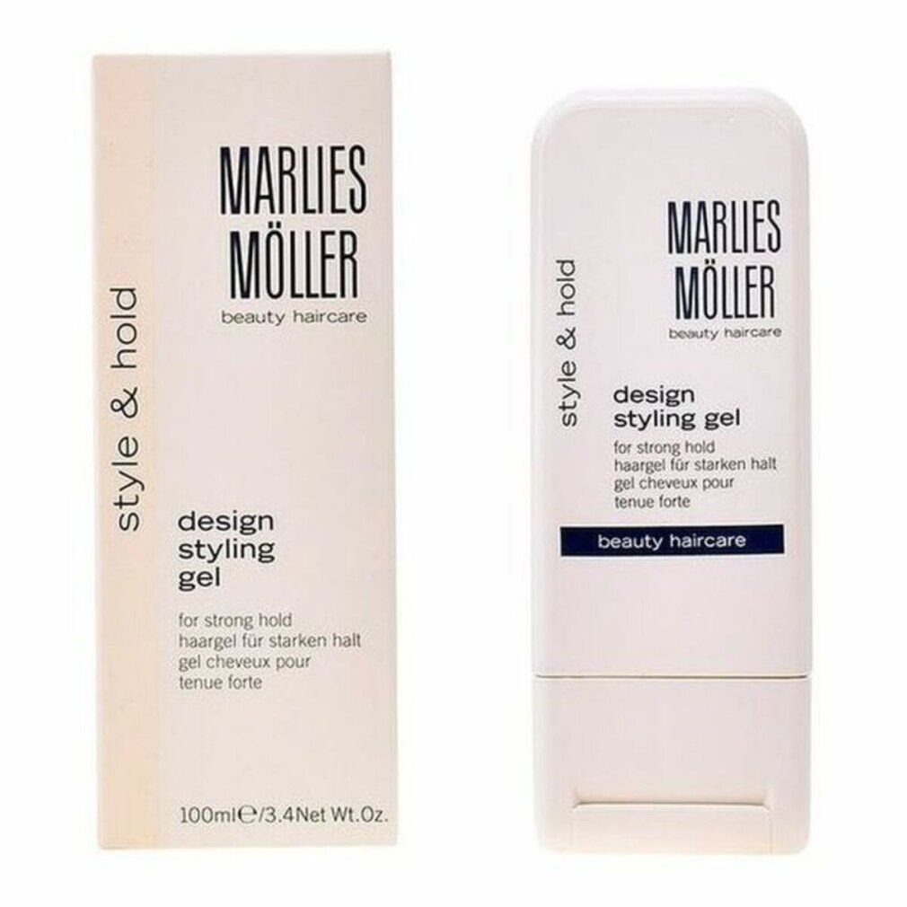 Styling-Gel und Verpackung von Marlies Möller. Aufschrift: Design Styling Gel, für starken Halt. 100ml/3.4Net Wt.Oz.