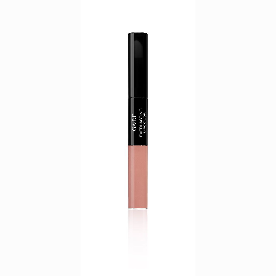 Doppel-Lippenstift. Schwarzer Deckel, rosafarbener Behälter. Schriftzug: Ga-De Everlasting Lipcolor.