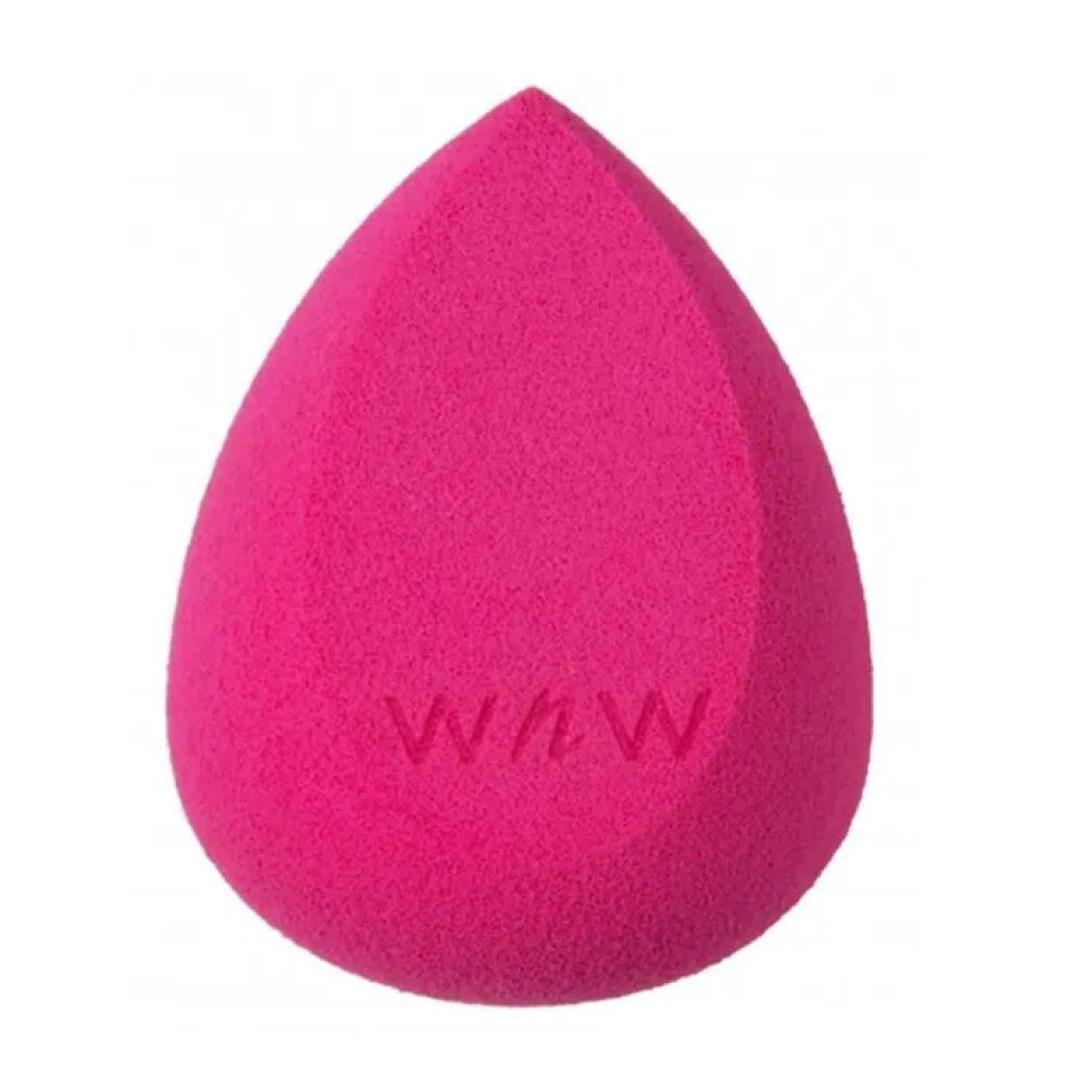 Rosa Make-up-Schwamm in Tropfenform. Marke: Wet n Wild. Mit geprägtem Logo.