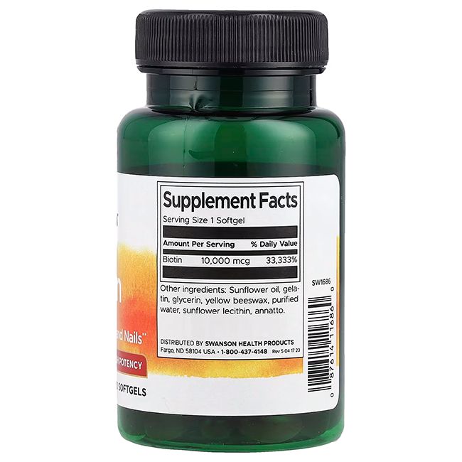 Rückansicht der grünen Flasche. Etikett mit Nährwertangaben und Inhaltsstoffen. "SWANSON" Logo.