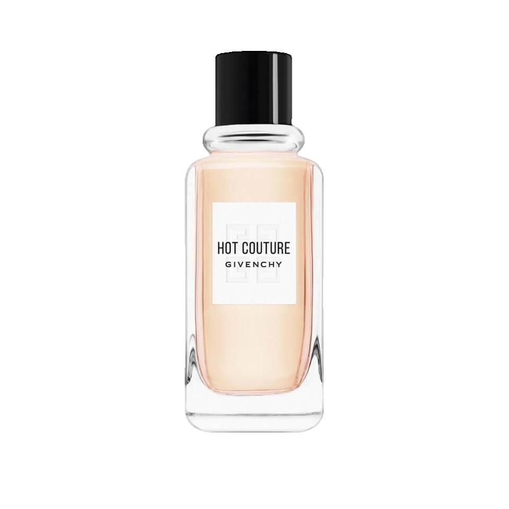 Givenchy Hot Couture Flakon. Schwarzer Deckel. Aufschrift Hot Couture und Givenchy. Rechteckige Form.