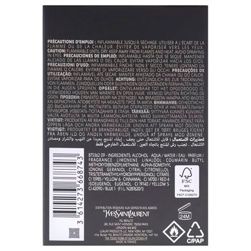 Rückseite der Verpackung von Yves Saint Laurent L'Homme Eau de Parfum.
