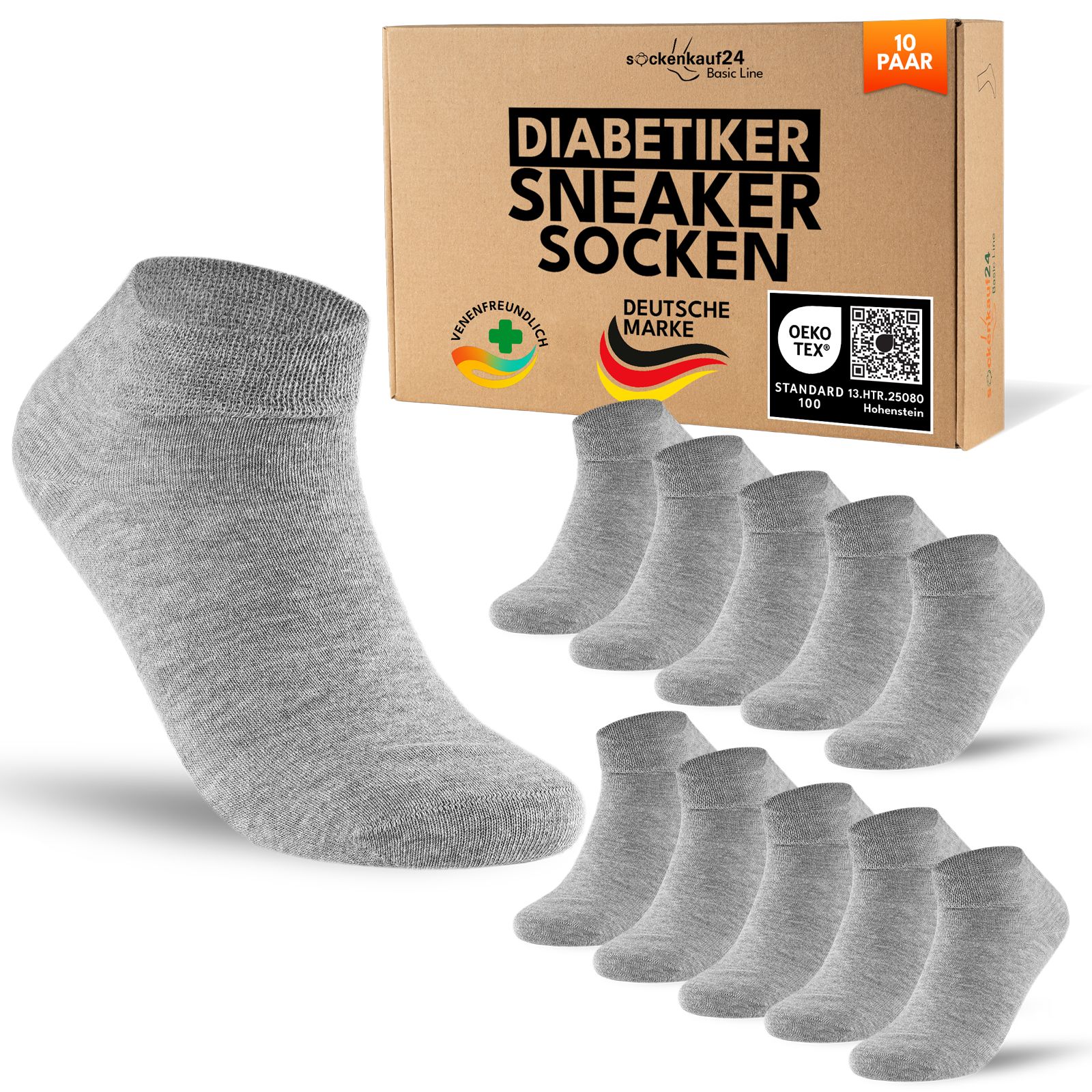Diabetiker Sneaker Socken mit Komfortbund ohne Gummi & ohne Naht für Damen und Herren