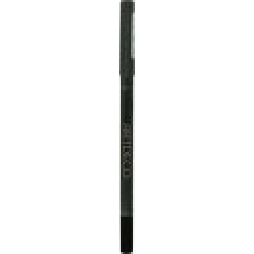 Schwarzer Kajalstift, senkrecht. Aufschrift: ARTDECO, Khol Eye Liner long lasting 01. Schwarze Spitze und Ende.