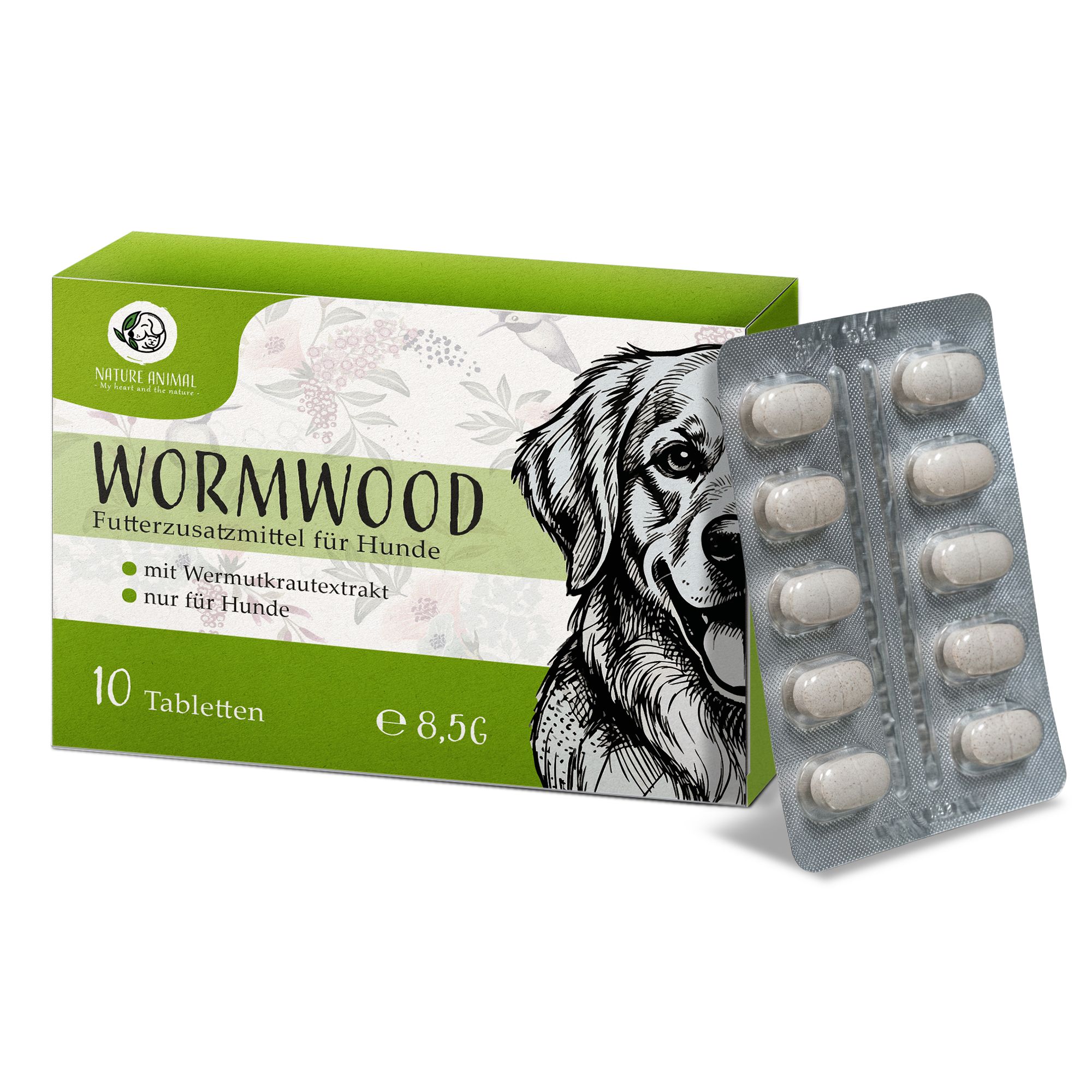 Wormwood Futterzusatzmittel für Hunde, 10 Tabletten, vegan, nicht für Katzen.