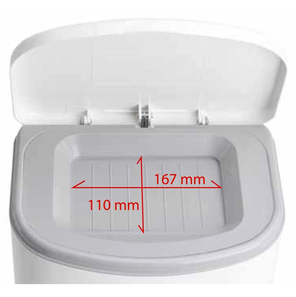 Windeleimer-Innenraum mit geöffnetem Deckel. Maße: 110 mm x 167 mm.