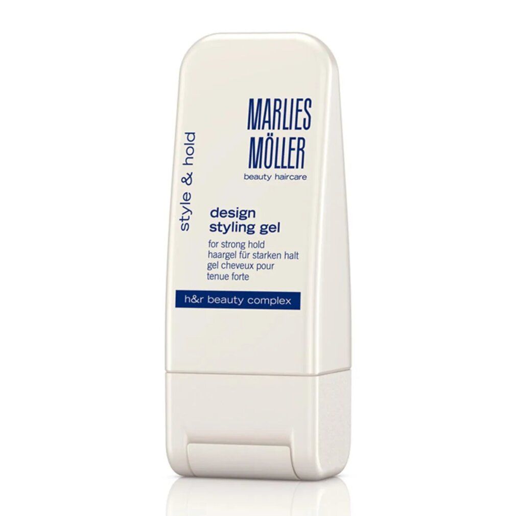 Weißes Styling-Gel von Marlies Möller. Aufschrift: Design Styling Gel, für starken Halt. H&R Beauty Complex.