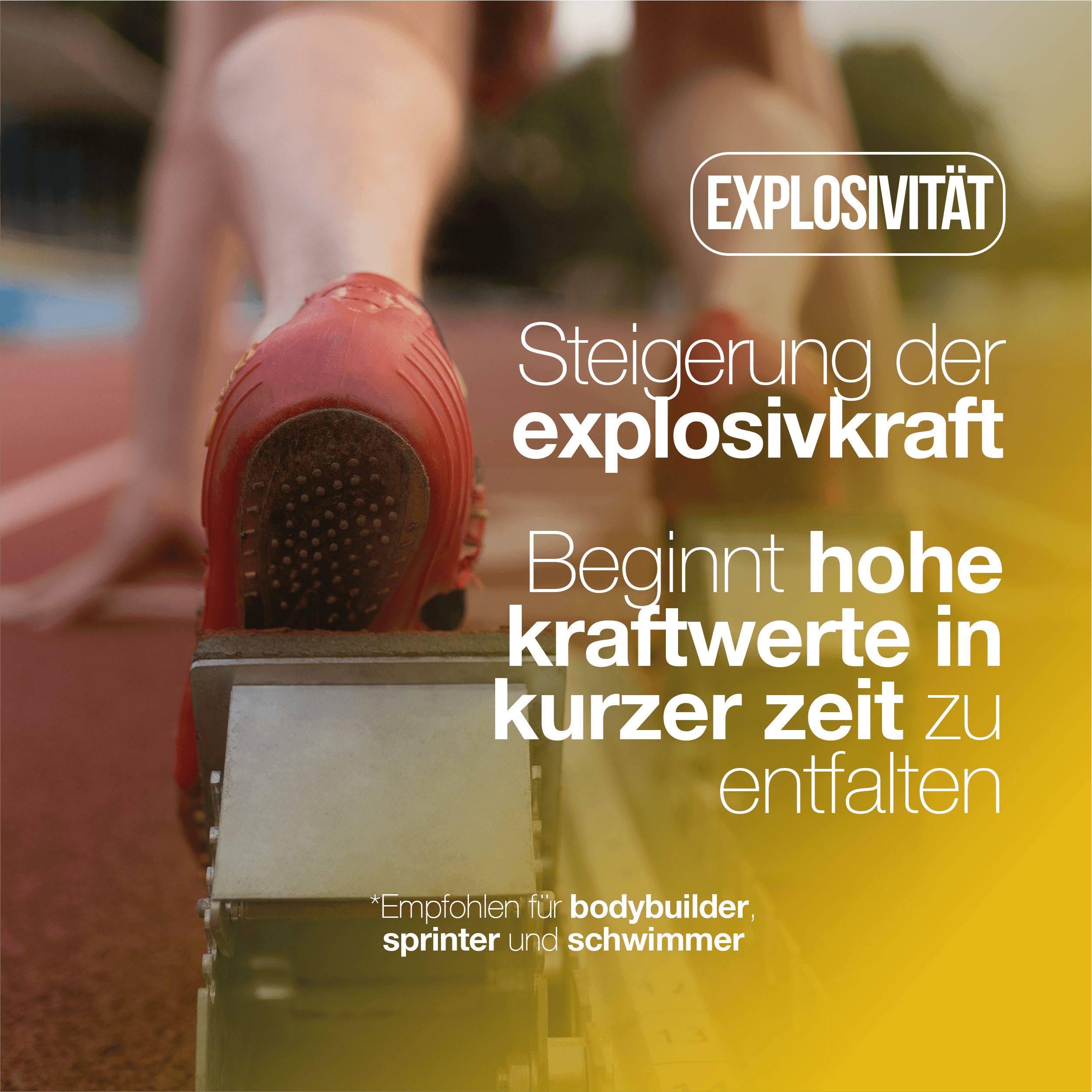 Läuferin an der Startlinie. Steigerung der Explosivkraft. Hohe Kraftwerte in kurzer Zeit.
