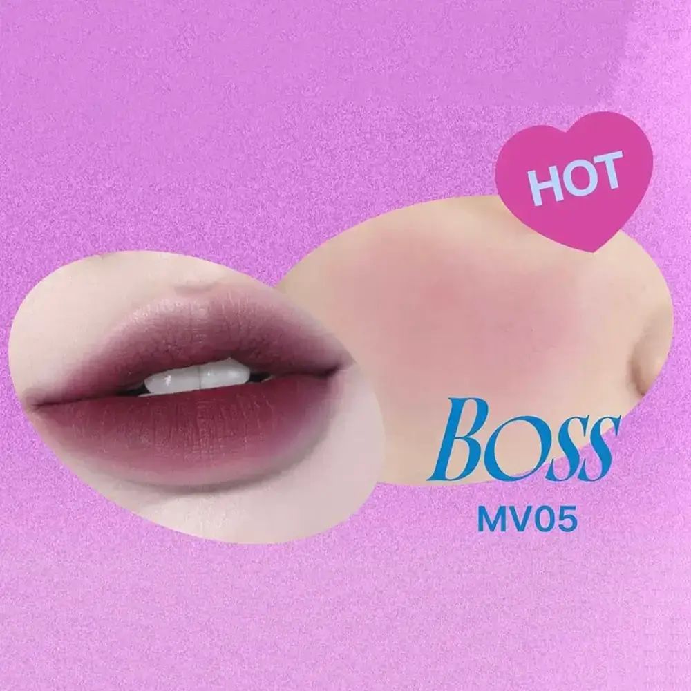 Lippen und Wangen mit Boss MV05. Herz mit „HOT“. Boss-Schriftzug. Hintergrund: Rosa.
