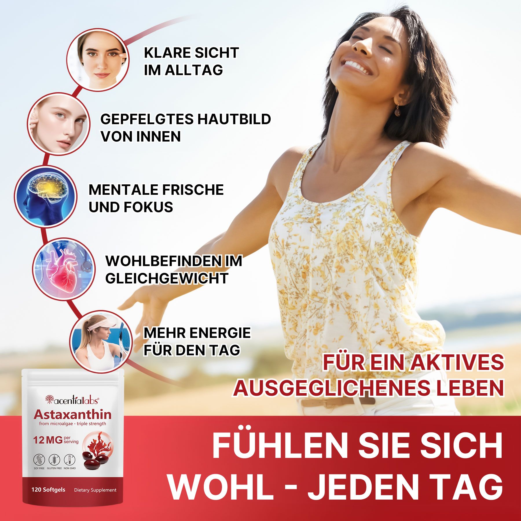 Aliver Astaxanthin Hochdosiert Antioxidans für Immunsystem mit Algenextrakt
