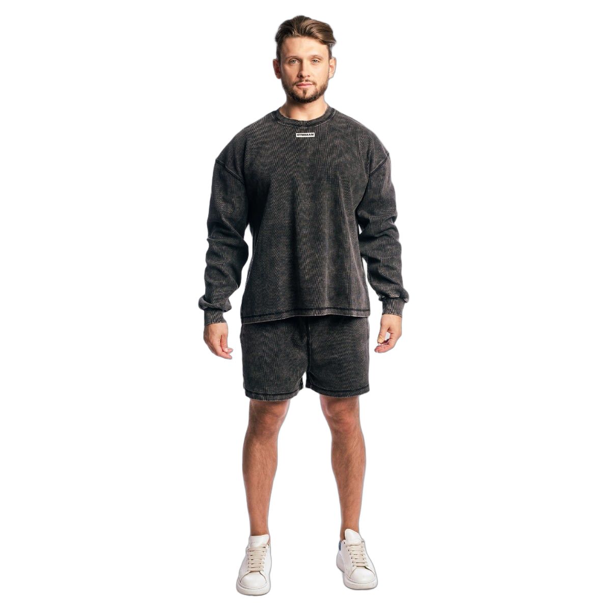 Herren Oversized Sweatshirt und Shorts in Washed Black.