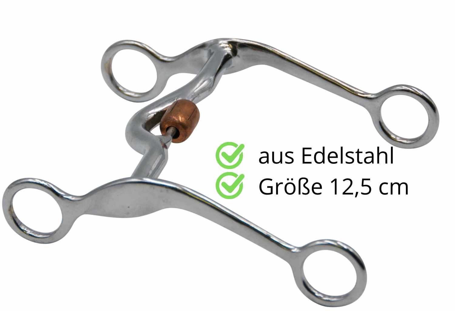 Gebiss aus Edelstahl, 12,5 cm. Text: aus Edelstahl, Größe 12,5 cm.