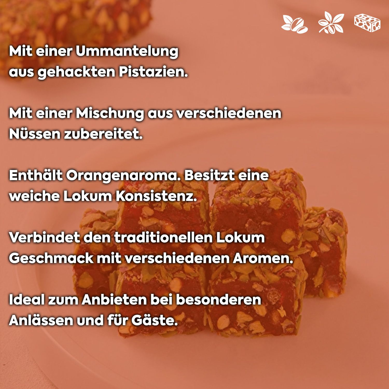 WeNatur Pistazien, Gemischten Nüssen und Orangenaroma Lokum