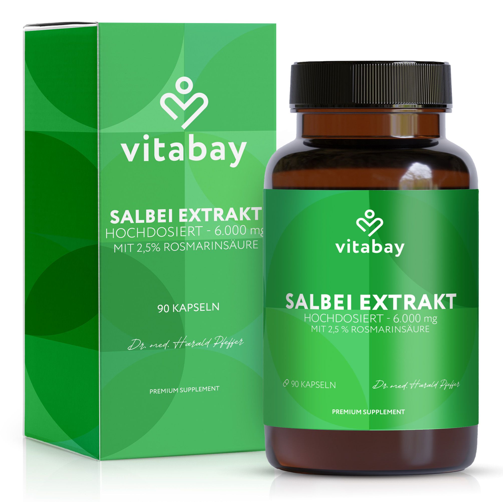 Vitabay Salbei Extrakt Dose und Kartonverpackung, 90 Kapseln, hochdosiert mit 6000 mg.