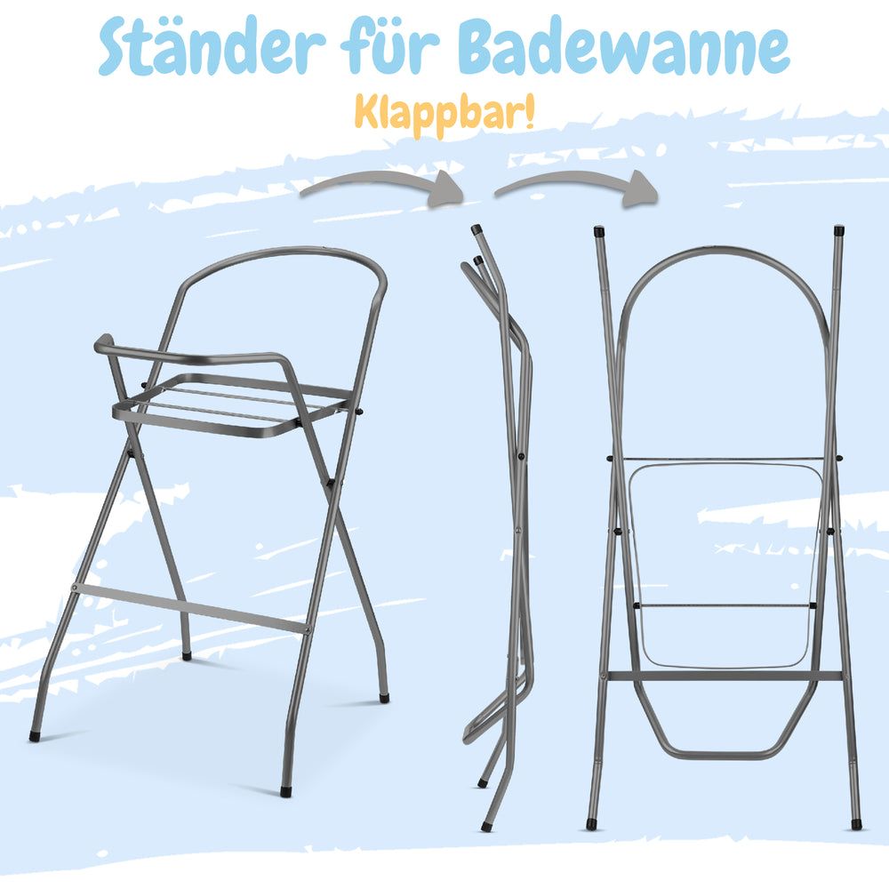 Babykajo 4 Set Baby Badewanne mit Gestell + Wanneneinsatz + Abfluss – TÜV Rheinland zertifiziert!