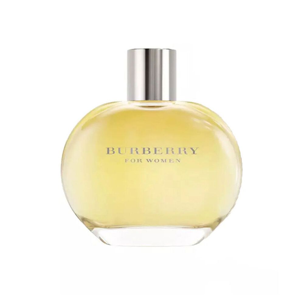 Runder Flakon mit silbernem Verschluss. Aufschrift: Burberry For Women.