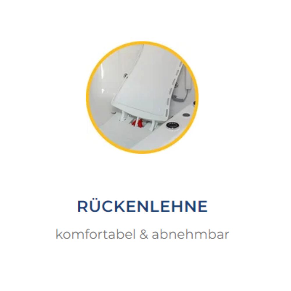 Abnehmbare, komfortable Rückenlehne. Text: Rückenlehne, komfortabel & abnehmbar.