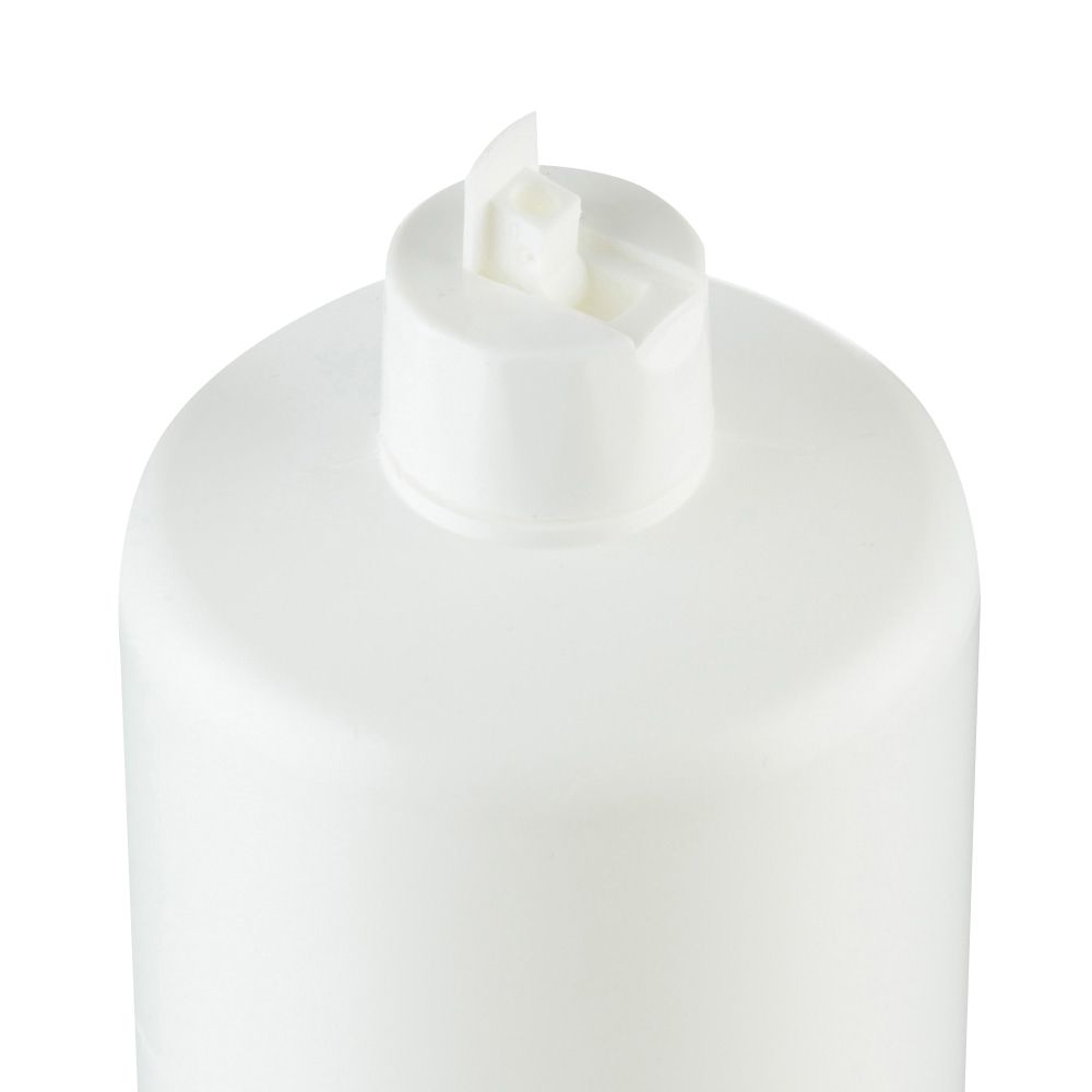 Nahaufnahme des weißen Klappverschlusses einer Flasche Ultraschallgel.
