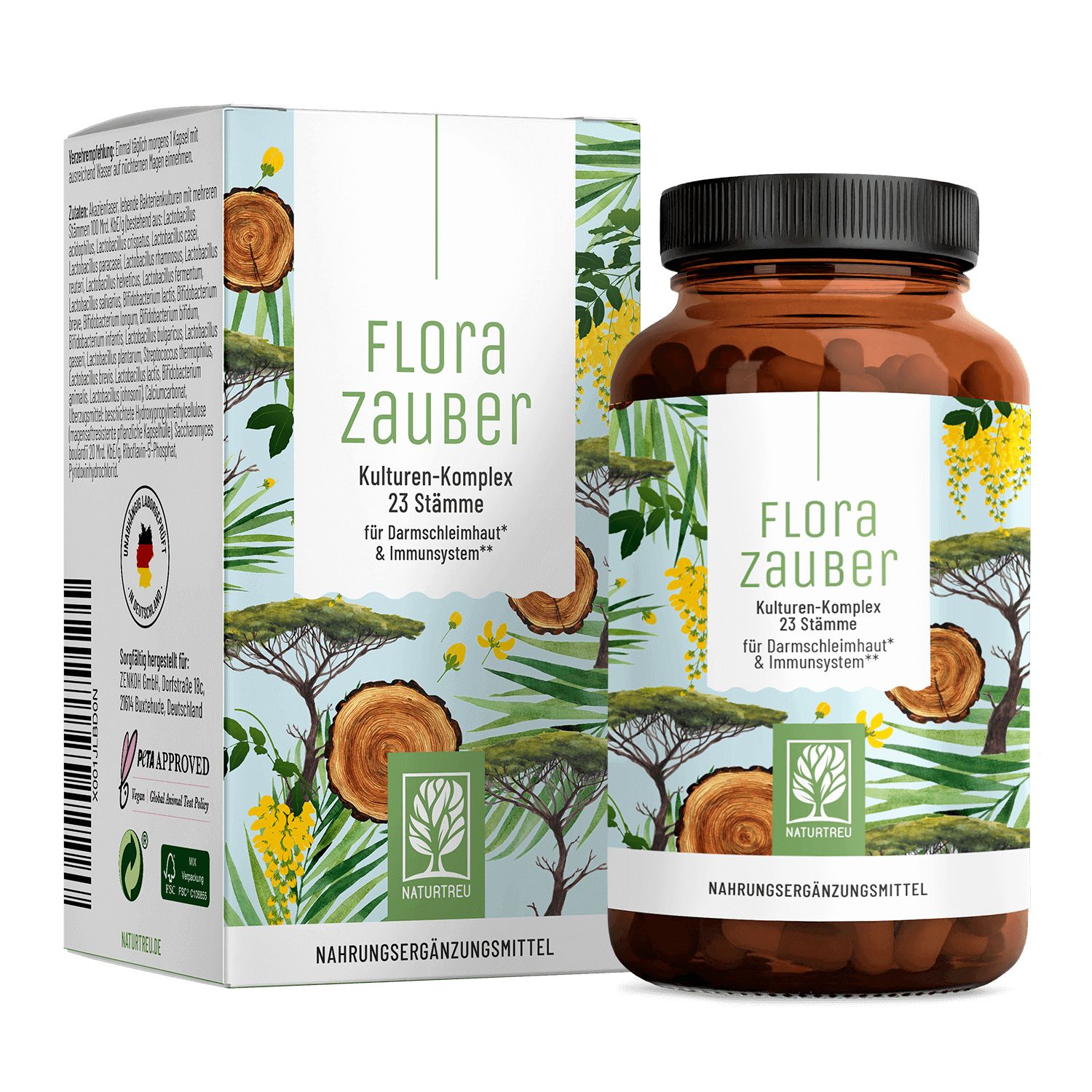 FLORAZAUBER Small: Kulturen Komplex für Darm 23 Bakterienstämme - Probiergröße 30 Kapseln NATURTREU®