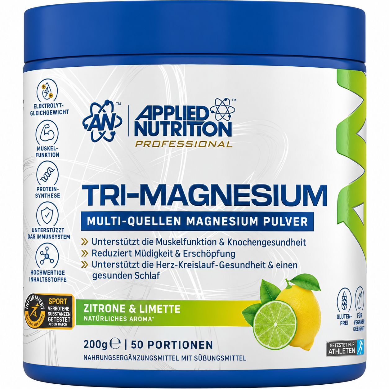 Applied Nutrition Tri-Magnesium Pulver Zitrone & Limette, 200g.