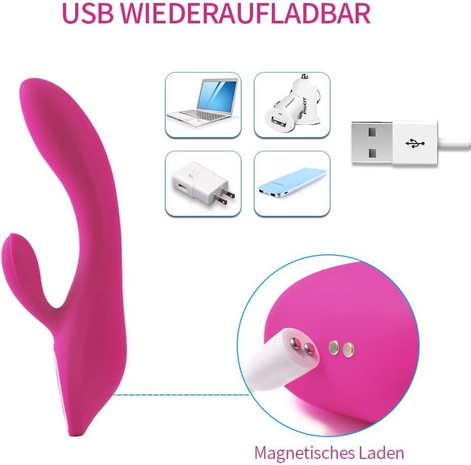 Pinker Vibrator mit zwei Stimulatoren, 7 Modi und 3 Geschwindigkeiten.