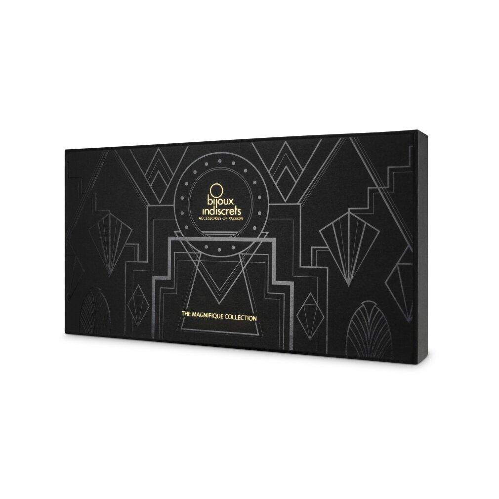 Schwarze Verpackung mit Art-Déco-Design. Aufschrift "bijoux indiscrets" und "THE MAGNIFIQUE COLLECTION".
