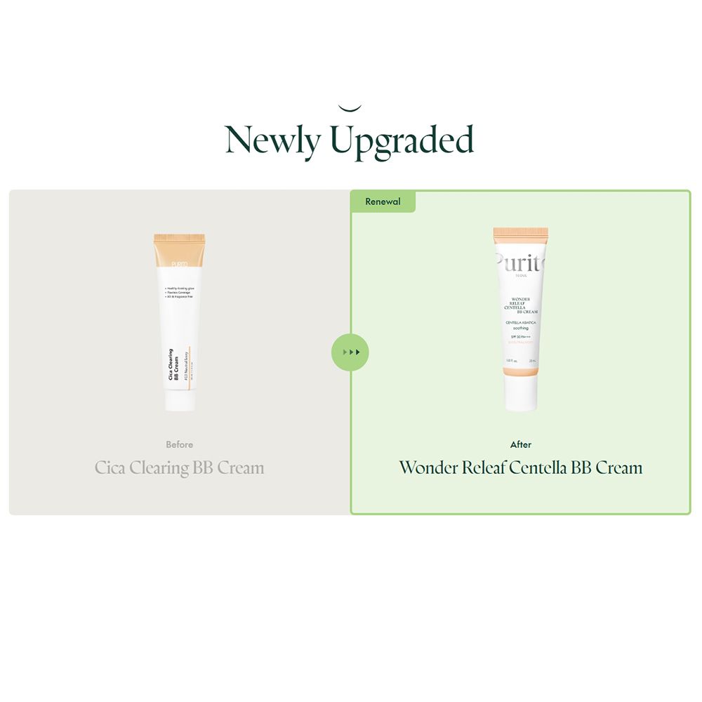 Vorher-Nachher-Vergleich. Links: Cica Clearing BB Cream. Rechts: Wonder Releaf Centella BB Cream. Beide in Tuben.