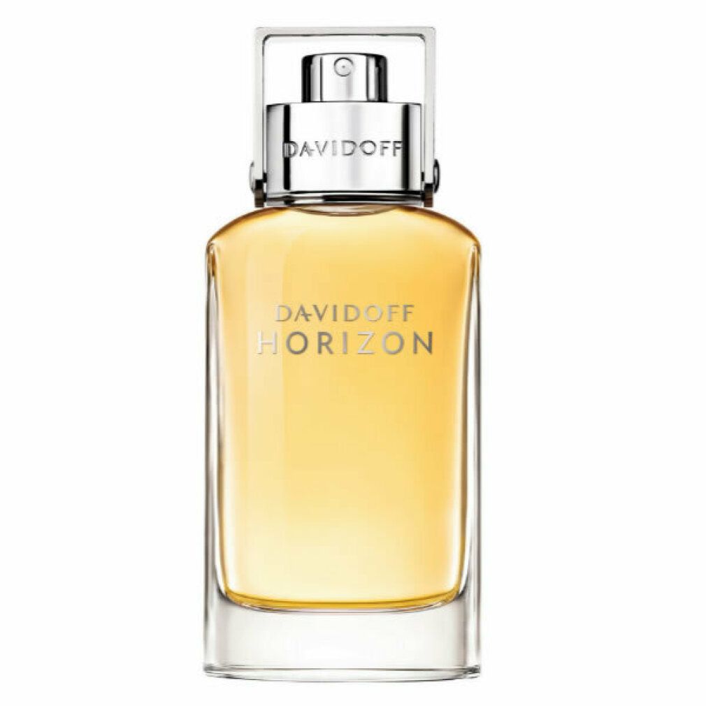 Davidoff Horizon Eau de Toilette-Flakon. Rechteckige, transparente Flasche mit silbernem Verschluss.