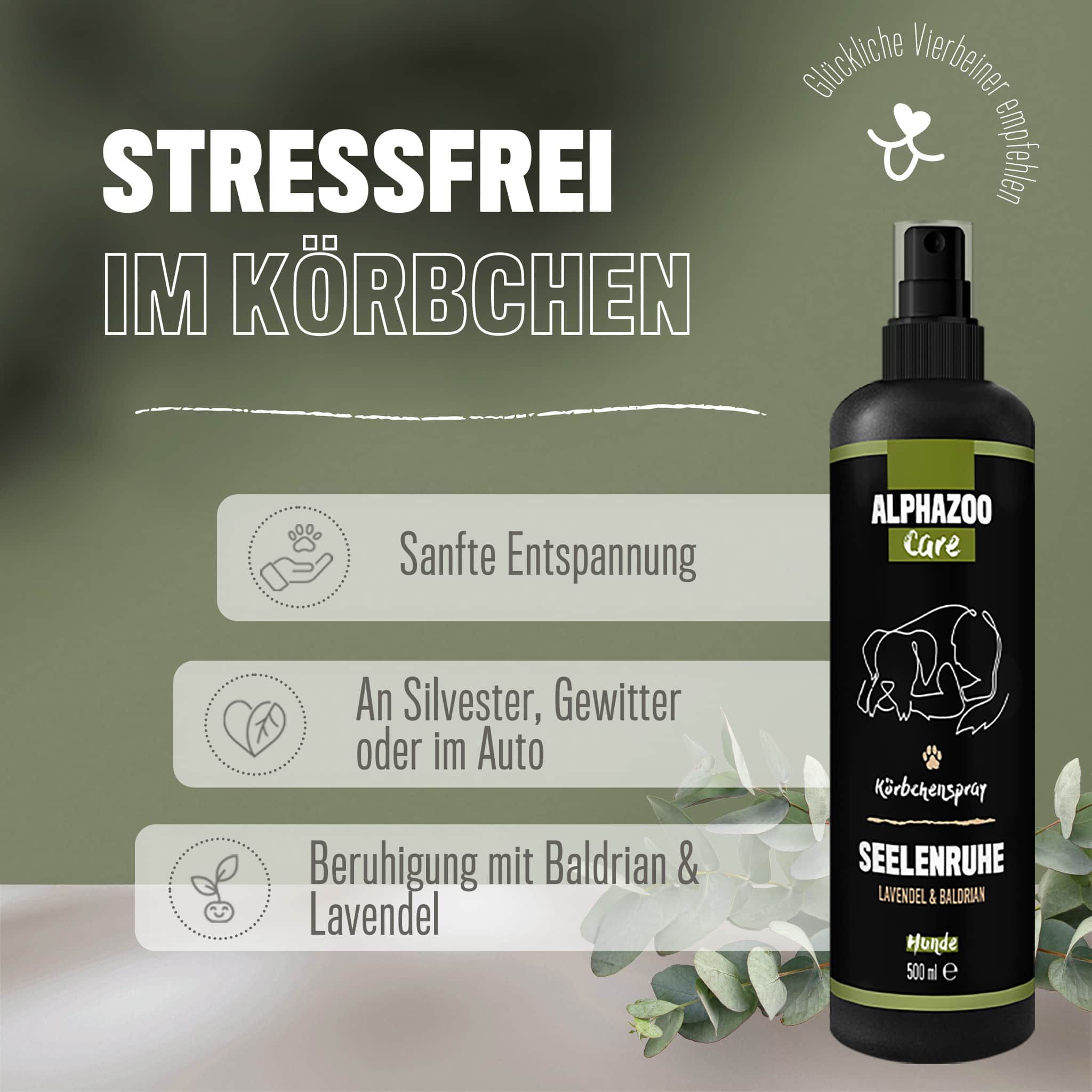 ALPHAZOO Seelenruhe Beruhigungsspray für Hunde I Beruhigungsmittel mit Baldrian